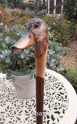 Hand Carved Walking Stick / Shooting Stick Female Mallard