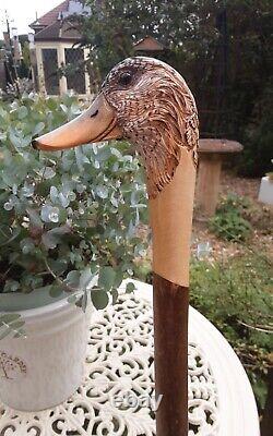 Hand Carved Walking Stick / Shooting Stick Female Mallard