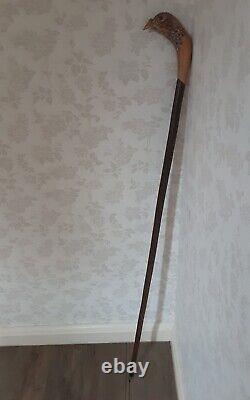 Hand Carved Walking Stick / Shooting Stick Hen Pheasant