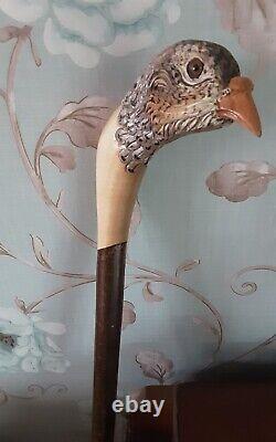 Hand Carved Walking Stick / Shooting Stick Hen Pheasant
