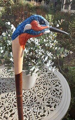 Hand Carved Walking Stick / Shooting Stick Kingfisher