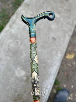 Hand Carved Walking Stick for Women Wooden Cane Handmade Gift Hiking Staff