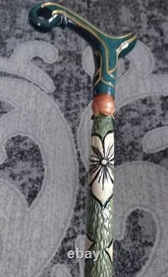 Hand Carved Walking Stick for Women Wooden Cane Handmade Gift Hiking Staff