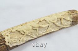 Hand Carved Whole Antler Horn Horses Walking Stick Cane Top Handle Sheffield