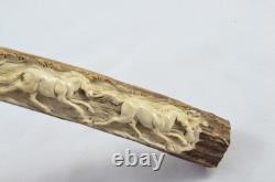 Hand Carved Whole Antler Horn Horses Walking Stick Cane Top Handle Sheffield