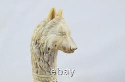 Hand Carved Wolf Walking Stick Cane Top Handle Antler Horn Sheffield
