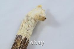 Hand Carved Wolf Walking Stick Cane Top Handle Antler Horn Sheffield