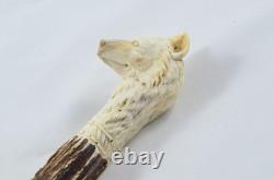 Hand Carved Wolf Walking Stick Cane Top Handle Antler Horn Sheffield