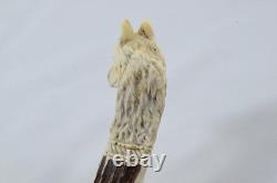 Hand Carved Wolf Walking Stick Cane Top Handle Antler Horn Sheffield