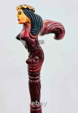 Hand Carved Wood Mermaid handle Walking Stick Hand Carved Handmade Cane Designer