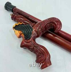 Hand Carved Wood Mermaid handle Walking Stick Hand Carved Handmade Cane Designer