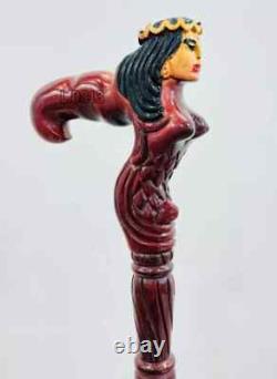 Hand Carved Wood Mermaid handle Walking Stick Hand Carved Handmade Cane Designer