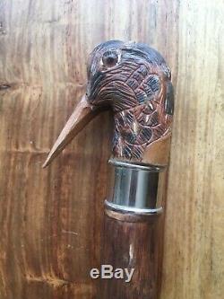 Hand Carved Woodcock Head Walking Stick, With Certificate