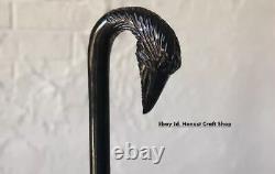 Hand Carved Wooden Black Raven Handle Walking Stick Walking Cane For Men Women A