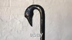 Hand Carved Wooden Black Raven Handle Walking Stick Walking Cane For Men Women A