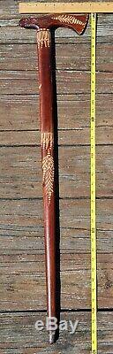 Hand Carved Wooden Cane Walking Stick Bird Eagle Folk Art Unique Hiking Decor