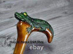 Hand Carved Wooden Crocodil Handle Walking Stick Walking Cane For Men Women Gift