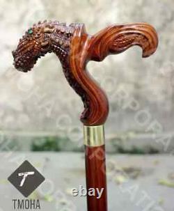 Hand Carved Wooden Dragon Head Walking Stick Handmade Walking Cane X Mass Gift