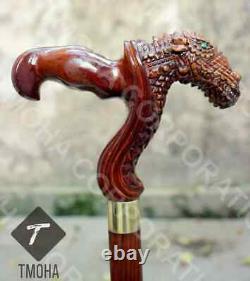 Hand Carved Wooden Dragon Head Walking Stick Handmade Walking Cane X Mass Gift