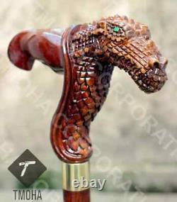 Hand Carved Wooden Dragon Head Walking Stick Handmade Walking Cane X Mass Gift