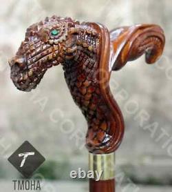 Hand Carved Wooden Dragon Head Walking Stick Handmade Walking Cane X Mass Gift