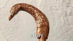 Hand Carved Wooden Fish Handle Walking Stick Walking Cane For Men Women Gift ZW1