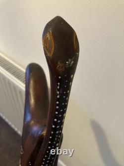 Hand Carved Wooden Jamaican Walking Stick Cane with snake handle & Face carving