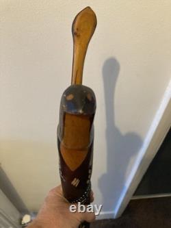 Hand Carved Wooden Jamaican Walking Stick Cane with snake handle & Face carving