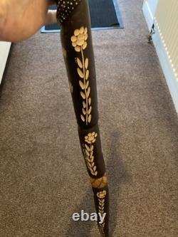 Hand Carved Wooden Jamaican Walking Stick Cane with snake handle & Face carving