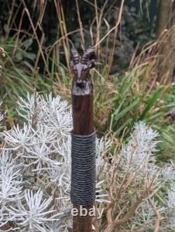 Hand Carved Wooden Rams Head Topped Walking/Hiking Stick /47inch Hazel