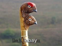 Hand Carved Wooden Red Grouse Bird Head Walking Stick Animal Bird Cane GIFT V4