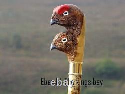 Hand Carved Wooden Red Grouse Bird Head Walking Stick Animal Bird Cane GIFT V4