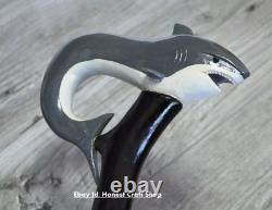 Hand Carved Wooden Shark Head Handle Walking Stick Walking Cane Handmade GF