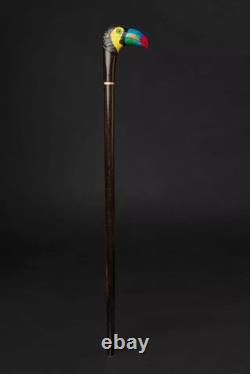 Hand-Carved Wooden Walking Cane Beautiful Bird Design Walking Stick