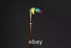 Hand-Carved Wooden Walking Cane Beautiful Bird Design Walking Stick