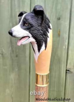 Hand-Carved Wooden Walking Cane with Elegant Dog Detail