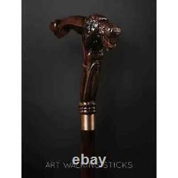 Hand Carved Wooden Walking Stick Buffalo Handle Walking Cane Christmas Best Gif