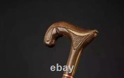 Hand Carved Wooden Walking Stick Elegant Derby Head Handle Handmade Walking Cane