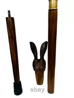 Hand Carved Wooden Walking Stick Rabbit Head Handle Wooden Hiking Cane Stick