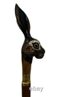 Hand Carved Wooden Walking Stick Rabbit Head Handle Wooden Hiking Cane Stick