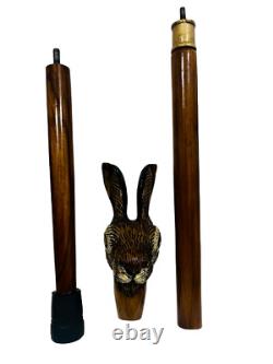 Hand Carved Wooden Walking Stick Rabbit Head Handle Wooden Hiking Cane Stick