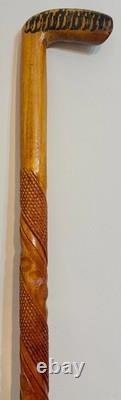 Hand Carved Wooden Walking Stick Spiral Barley Twist Cane 1930's