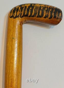 Hand Carved Wooden Walking Stick Spiral Barley Twist Cane 1930's