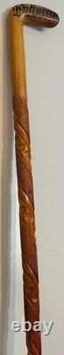 Hand Carved Wooden Walking Stick Spiral Barley Twist Cane 1930's