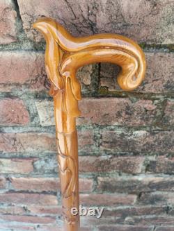 Hand Carved Wooden Walking Stick Unisex Cane