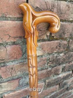 Hand Carved Wooden Walking Stick Unisex Cane