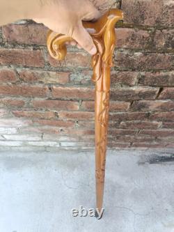 Hand Carved Wooden Walking Stick Unisex Cane
