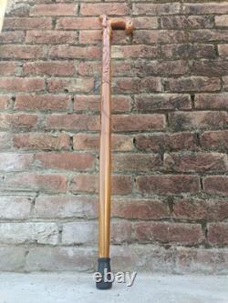 Hand Carved Wooden Walking Stick Unisex Cane