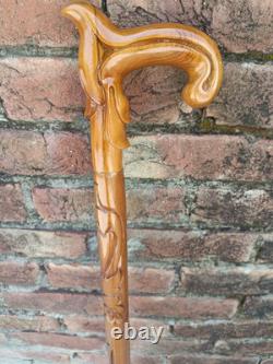 Hand Carved Wooden Walking Stick Unisex Cane