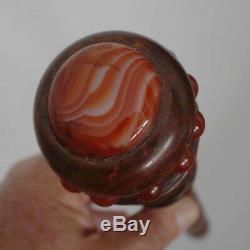 Hand-Carved Wooden Walking Stick with Botswana Agate Carnelian & Sterling Silver
